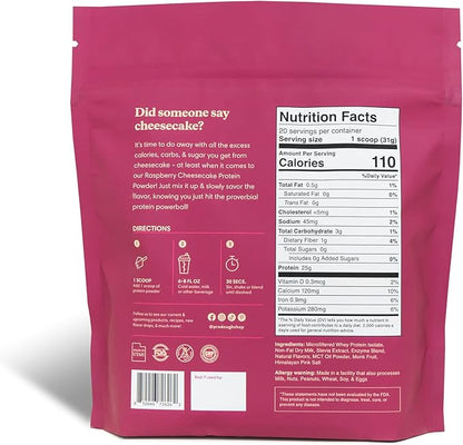 ProDough Gourmet Whey Isolate Hydrolized Protein Powder for Shake Mix- Easy Digest Enzyme Blend, 25g Protein per Serving, Natural Ingredients, Gluten Free, Keto Friendly (Rasberry Cheesecake)
