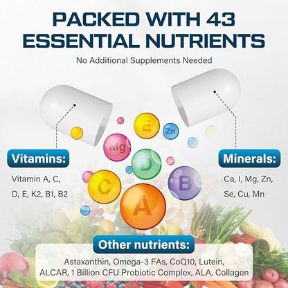 Mens Multivitamins 50 plus - Daily Multivitamin for Men with Fermented Herbal Extracts & 43 Nutrients - Mens Vitamins Multivitamin Supports Memory & Brain, Energy, Bone Health - Supports for Men 18+