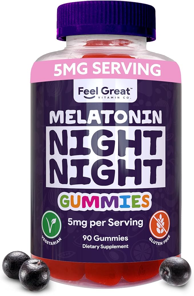 Feel Great Adult Melatonin Gummy | Strawberry Flavored Vegan Gummy| Melatonin 5 MG | Sleep Aid for Adults | 45 Day Supply