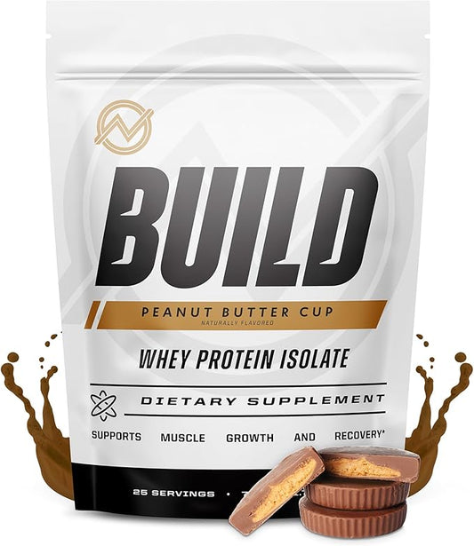 Outwork Nutrition Build Whey Protein Isolate Powder - Low Lactose, Gluten-Free Protein Powder for Muscle Growth & Workout Recovery, Backed by Science, Peanut Butter, 1.8lbs