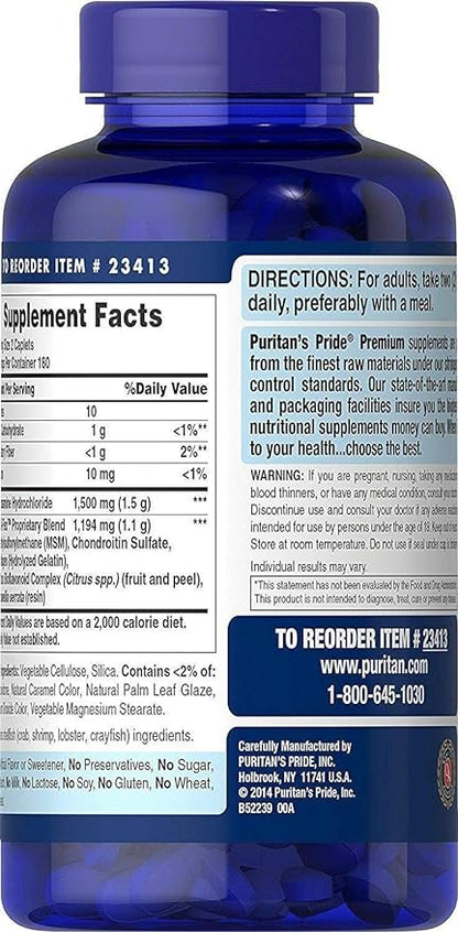 Puritan's Pride Glucosamine Chondroitin MSM, Dietary Supplement for Joint Health , 6 Month Supply, 360 Coated Tablets