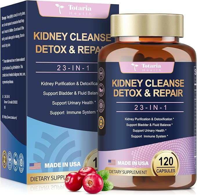 Kidney Cleanse Detox & Repair Capsules, Chanca Piedra & Cranberry Pills for Kidney Support Supplement Extra Strength with Kidney Stones Dissolver, Urinary Tract Health for Woman, 23 in 1, 120 Counts