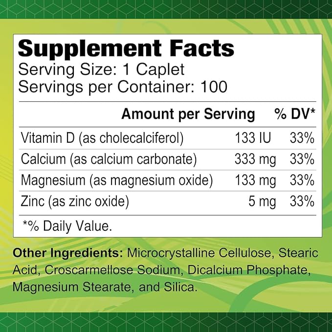 ALFA VITAMINS Calcium Magnesium Zinc Plus Vitamin D Supports Healthy Bones, Joints, Teeth, and Skin - 100 Caplets