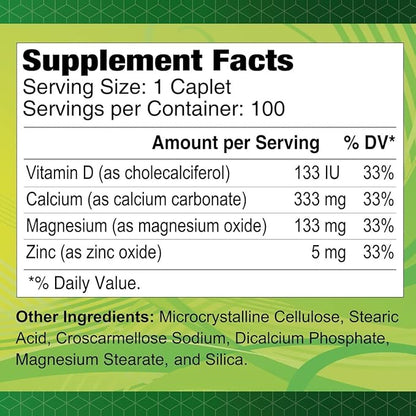 ALFA VITAMINS Calcium Magnesium Zinc Plus Vitamin D Supports Healthy Bones, Joints, Teeth, and Skin - 100 Caplets