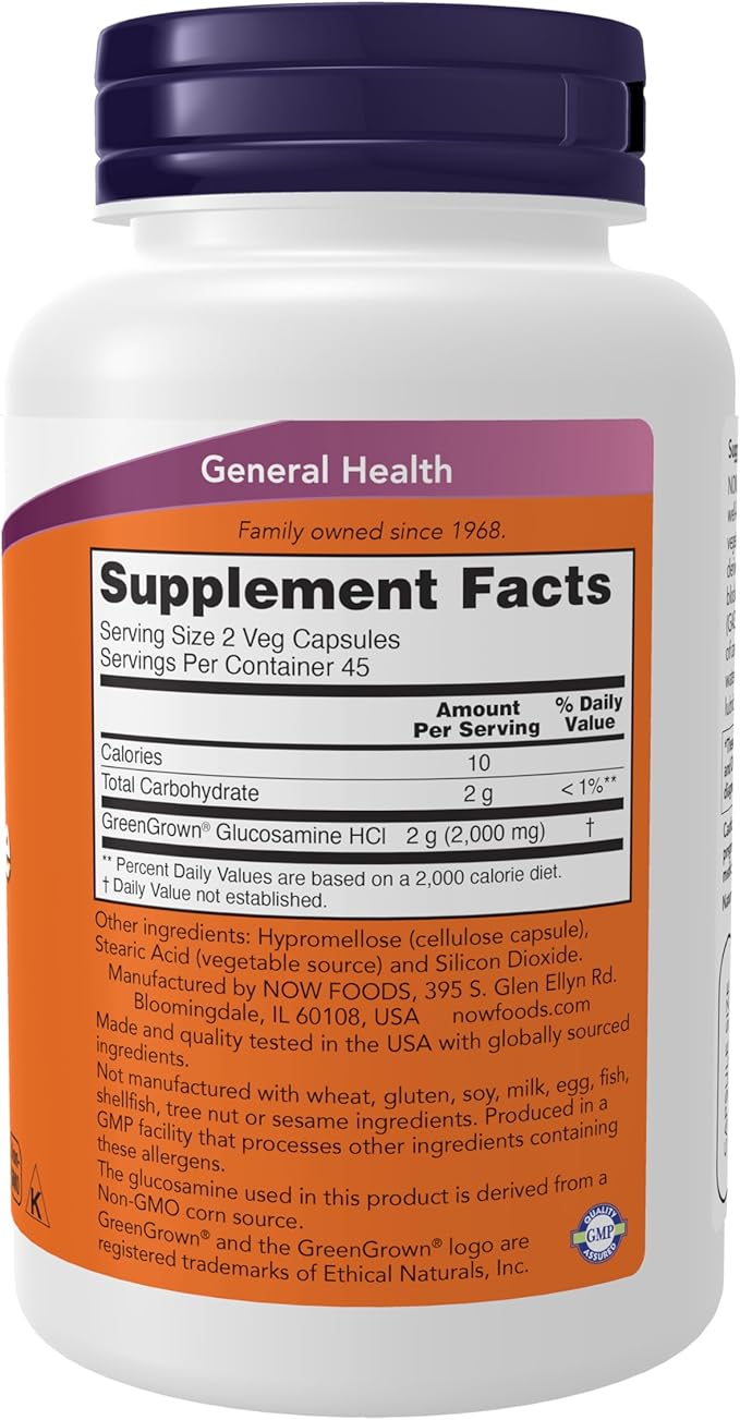 NOW Foods Supplements, Glucosamine '1000' (GreenGrown® Glucosamine), Vegetarian, 90 Veg Capsules