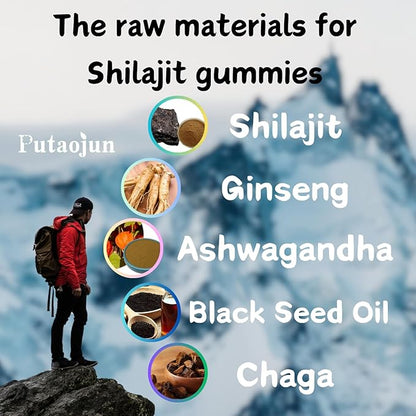 Shilajit for Man,Woman & Kid.Shilajit Gummies or shilajit Supplement.1000mg Shilajit,200mg Ashwagandha,200mg Chaga,100mg Ginseng,100mg Saw Palmatto,60mg Black Seed Oil