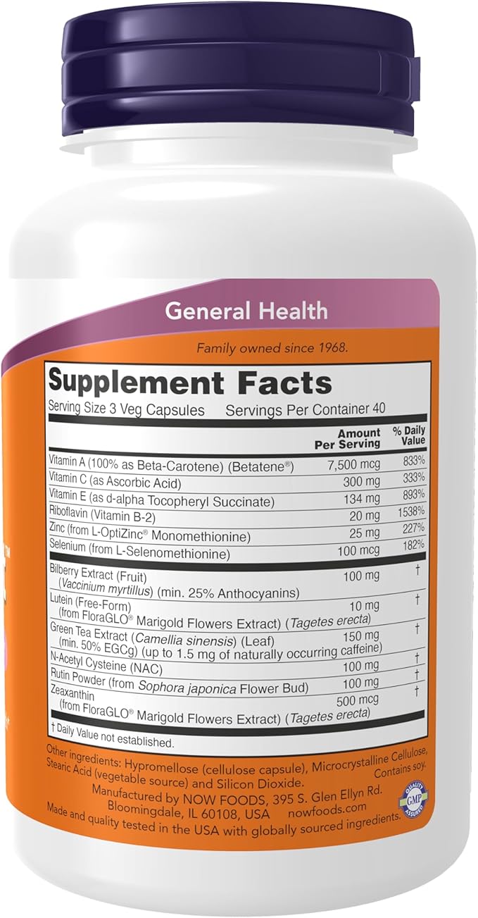 NOW Foods Supplements, Ocu Support™ with FloraGLO® Lutein, plus Vitamins A, C and E, 120 Veg Capsules