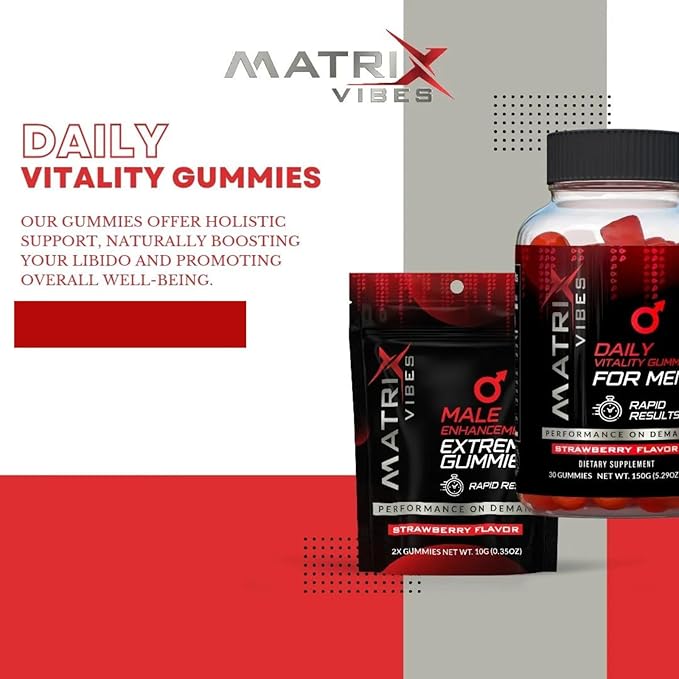 Daily Vitality Gummies for Men - Holistic Well-Being Support - Adaptogen-Enriched - Delicious Strawberry Flavor - 30-Day Supply