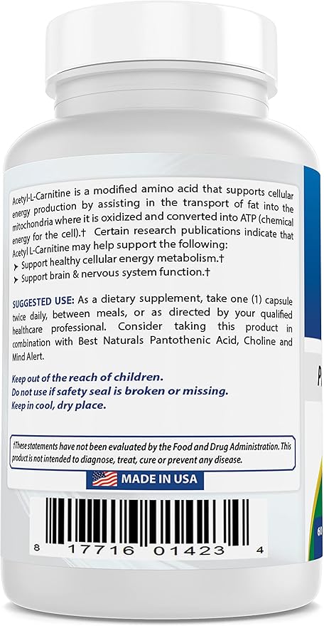 Best Naturals Acetyl L-Carnitine 1000 mg 60 Capsules (60 Count (Pack of 3))