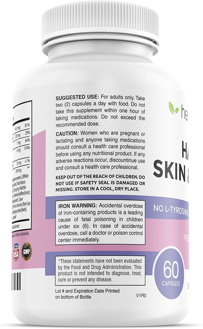 healblend Hair Skin and Nails Vitamins for Women with Biotin 5000 mcg, Iron and Manganese | Vegan, Non-GMO | 60 Capsules