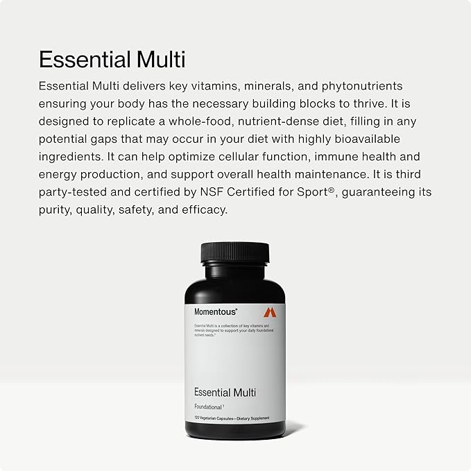 Momentous Essential Multivitamin for Women and Men - Complete Vitamin and Mineral Complex for Athletes & Wellness Enthusiasts - GMO-Free, Gluten Free, 30 Servings