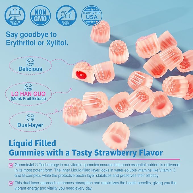 Sugar Free Biotin 1000mcg Collagen Filled Gummies, Multivitamin for Women Hair Skin and Nails Vitamins for Hair Growth, with Hydrolyzed Collagen Peptide hyaluronic Acid MSM Vitamin A C D3 E B Complex