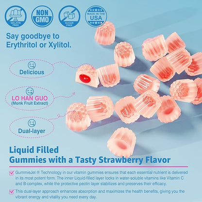 Sugar Free Biotin 1000mcg Collagen Filled Gummies, Multivitamin for Women Hair Skin and Nails Vitamins for Hair Growth, with Hydrolyzed Collagen Peptide hyaluronic Acid MSM Vitamin A C D3 E B Complex