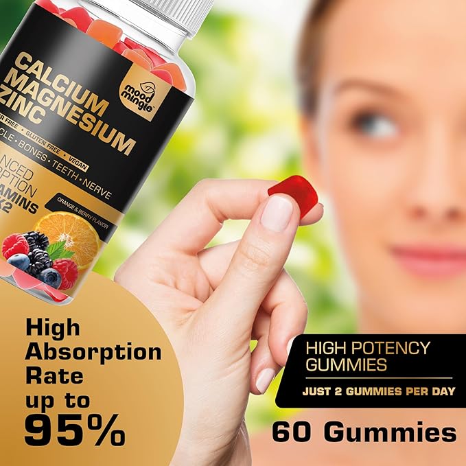 Calcium Magnesium Zinc Supplement Gummies for Kids Toddler & Adults - Enhanced Absorption with Vitamin D3 & K2 - Sugar Free Gluten Free Cal Mag Zinc Vegan Chewable Complex Calcium Gummies