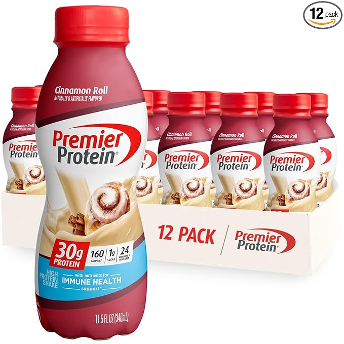 Premier Protein Shake, 30g Protein, 1g Sugar,24 Vitamins&Minerals Nutrients to Support Immune Health, Cinnamon Roll,11.5 fl oz - Pack of 12