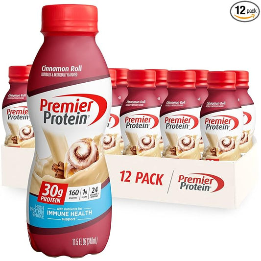 Premier Protein Shake, 30g Protein, 1g Sugar,24 Vitamins&Minerals Nutrients to Support Immune Health, Cinnamon Roll,11.5 fl oz - Pack of 12