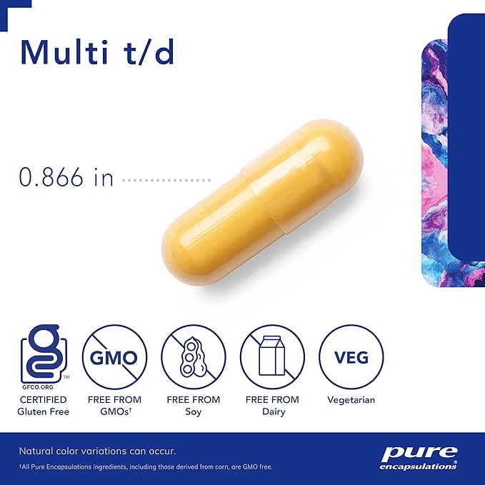Pure Encapsulations Multi T/D - Multivitamin & Mineral Supplement - for Daily Wellness, Cardiovascular & Immune Health* - Rich in Vitamins & Minerals - Gluten Free & Vegetarian - 60 Capsules