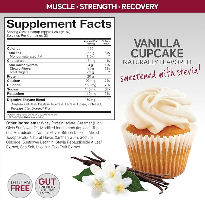 nPower Nutrition Protein Powder for Women, Vanilla Cupcake, 100% Grass-Fed Whey Protein Isolate, 20g Protein, Low Carb, 32 Servings