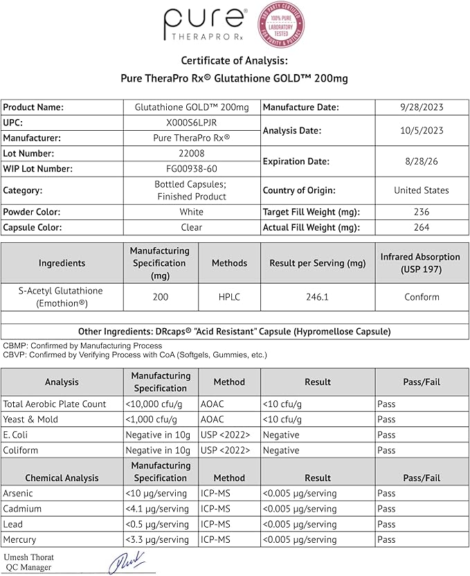 S-Acetyl Glutathione GOLD - 60 DRcaps "Acid-Resistant" | 200mg Per Capsule | Patented Acetylated Form of Glutathione (Emothion®) | 2 Month Supply | ZERO Fillers / Flow Agents | Pharmaceutical Grade