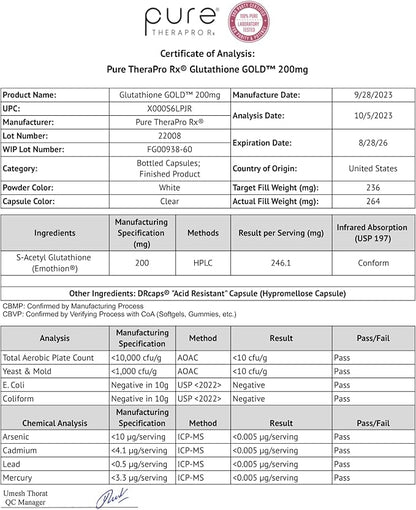 S-Acetyl Glutathione GOLD - 60 DRcaps "Acid-Resistant" | 200mg Per Capsule | Patented Acetylated Form of Glutathione (Emothion®) | 2 Month Supply | ZERO Fillers / Flow Agents | Pharmaceutical Grade