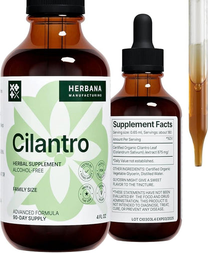 Cilantro Leaf 4 fl oz Liquid Extract - Organic Coriandrum Sativum Drops for Body Cleansing & Detox - Natural Calming Herbal Tincture Supplement for Nervous System - High Potency - 90-Day Supply