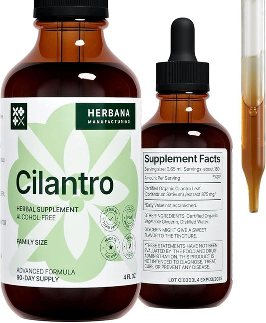 Cilantro Leaf 4 fl oz Liquid Extract - Organic Coriandrum Sativum Drops for Body Cleansing & Detox - Natural Calming Herbal Tincture Supplement for Nervous System - High Potency - 90-Day Supply