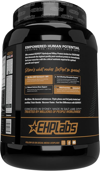 IsoPept Hydrolyzed Whey Protein Powder by EHPlabs - 100% Whey Protein Isolate & Hydrolysate, 27g of Protein, Non-GMO, Gluten Free, Fast Absorbing, Easy Digesting, 27 Serves (Strawberry Milkshake)