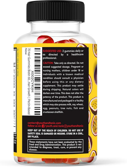 70 Hair Gummies Biotin 6000mcg Collagen Silicon PABA & Multivitamins | Hair Skin and Nails Vitamins Gummy for Women | B Complex Folic Acid 400mcg Vitamin A C D E & Zinc for Hair Growth | Pectin-Based