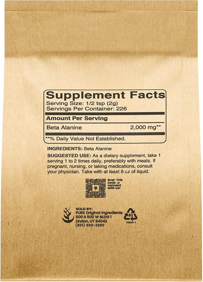 Pure Original Ingredients Beta Alanine Powder (1lb) Non-GMO, Non-Essential Amino Acid