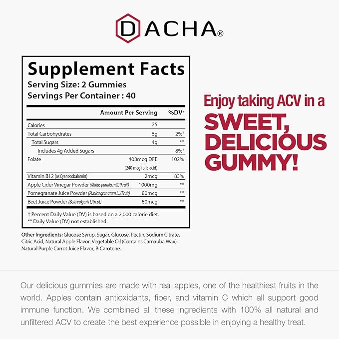 Premium Apple Cider Vinegar Gummies – 80 Count, 1000mg Raw, Organic, Unfiltered ACV from The Mother, Not Sticky, Immune, Detox, Fitness & Acid Reflux Heartburn Pomegranate Beet Root Vitamin B9 B12