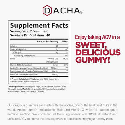 Premium Apple Cider Vinegar Gummies – 80 Count, 1000mg Raw, Organic, Unfiltered ACV from The Mother, Not Sticky, Immune, Detox, Fitness & Acid Reflux Heartburn Pomegranate Beet Root Vitamin B9 B12