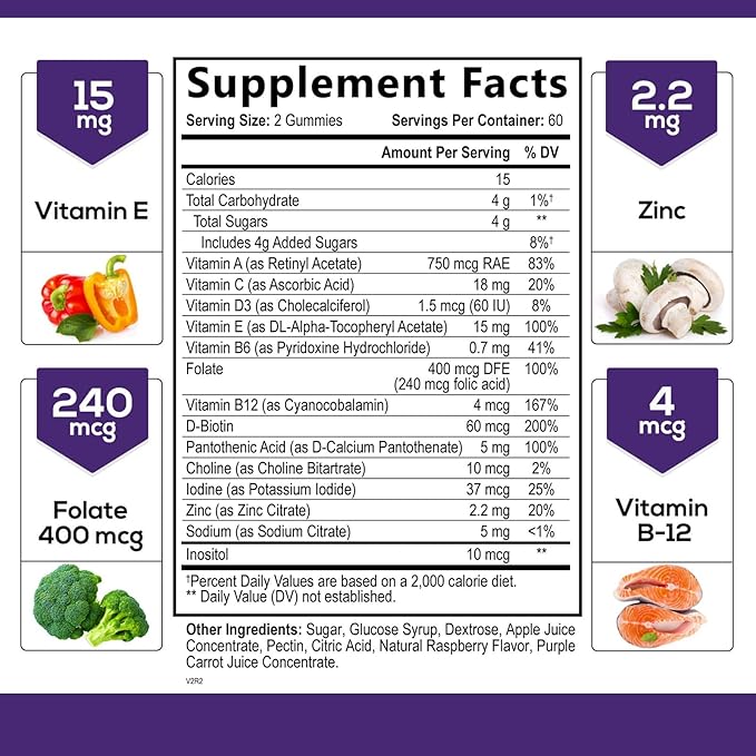 Multivitamin Gummies - Nature's Daily Gummy Multivitamins for Adults, Women & Men with Vitamins A, C, E, B6, B12, and Minerals - Natural Multi Vitamin Supplement, Non-GMO, Berry Flavor - 120 Gummies