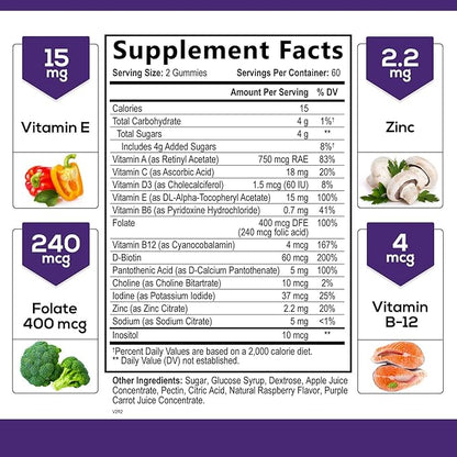 Multivitamin Gummies - Nature's Daily Gummy Multivitamins for Adults, Women & Men with Vitamins A, C, E, B6, B12, and Minerals - Natural Multi Vitamin Supplement, Non-GMO, Berry Flavor - 120 Gummies