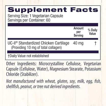 Healthy Origins UC-II, 40 mg - Premium Collagen Supplement for Joint Health, Mobility & Flexibility - Undenatured Type II Collagen - Gluten-Free & Non-GMO Supplement - 60 Veggie Caps