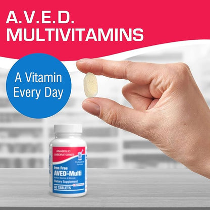 Iron Free Daily Multivitamin for Men and Women, 60 Tablets - AVED Daily Multi Vitamin and Minerals Health Supplement - Vitamins A, C, D, E, Vitamin B Complex, Zinc, Calcium, Magnesium, More