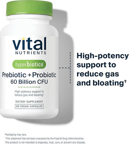 Hyperbiotics Vital Nutrients Prebiotic + Probiotic 60 Billion CFU (Prev. Pre+Pro 60B) | High-Potency Immune & Upper Respiratory Probiotic | Reduce Gas & Bloating | Shelf-Stable | Vegan | 30 Capsules