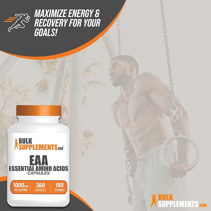 BulkSupplements.com Essential Amino Acids Capsules - EAA Capsules, Essential Amino Acids Supplement, EAAs Amino Acids - EAA Supplements, 2 Capsules per Serving, 180-Day Supply, 360 Capsules