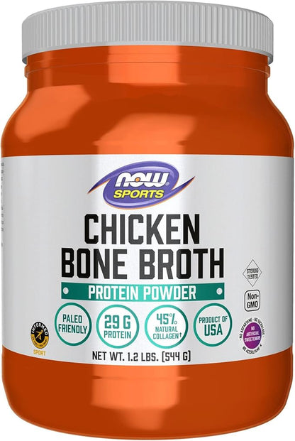 NOW Foods Sports Nutrition, Chicken Bone Broth Powder made with Premium-Quality Chicken Bone Extract, 1.2-Pound