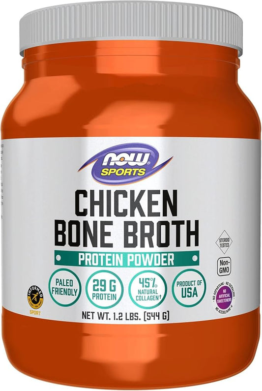 NOW Foods Sports Nutrition, Chicken Bone Broth Powder made with Premium-Quality Chicken Bone Extract, 1.2-Pound