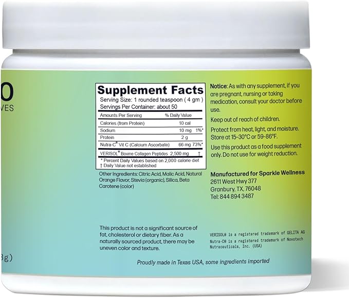 Sparkle Wellness Skin Boost (Orange) [50-Serves] | Collagen Powder Supplement with VERISOL Bioactive Hydrolyzed Collagen Peptides & Vitamin C to Improve Skin, Hair & Nail Health