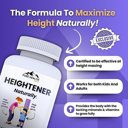 Heightener - Natural Height Growth Supplement for Kids, Teens and Adults to Increase Bone Strength and Grow Taller | Height Maximizer Pills with L-Arginine, Calcium & Zinc | 60 Capsules