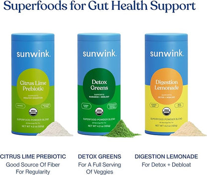 Sunwink Detox Powdered Greens - Organic Greens SuperFood Powder for Debloat - Super Greens Powder w/Celery, Dandelion, Spirulina - Daily Greens Powder for Gentle Detox - 4.2 oz (20 Servings)