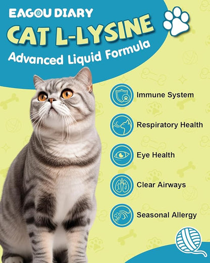 Lysine for Cats - L-Lysine Supplement for Cats & Kittens, Cat Immune Support, Allergy Relief, Sneezing, Cat L-Lysine Drops with Colostrum, Taurine, Vitamins & Minerals, Astragalus - 2Fl Oz