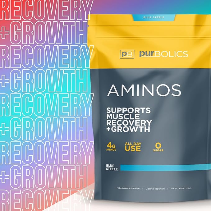 Aminos | 4g of Free-Form Amino Acids, Beta-Alanine, 0 Sugar & 60 Servings (Blue Steele)