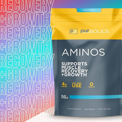 Aminos | 4g of Free-Form Amino Acids, Beta-Alanine, 0 Sugar & 60 Servings (Blue Steele)