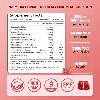 Enhanced 3000mg Glucosamine Chondroitin Gummies with MSM for Adults - Extra-Strength Joint Health & Flexibility, Antioxidant & Immune Support Supplement, 60 Count