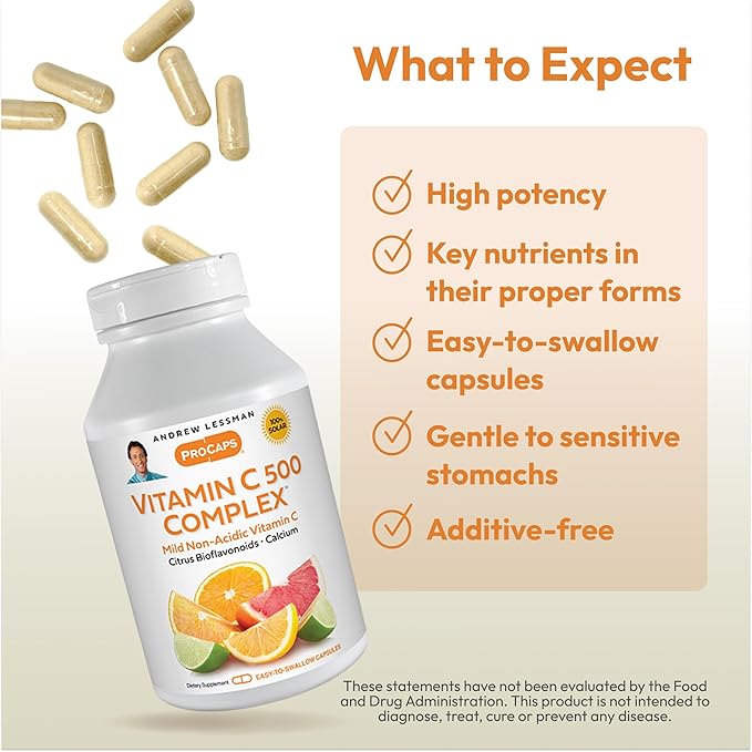 Andrew Lessman Vitamin C 500 Complex 360 Capsules – Non-Acidic Vitamin C Plus Citrus Bioflavonoids for Immune System and Anti-Oxidant Support, No Stomach Upset, Small Easy to Swallow Capsules