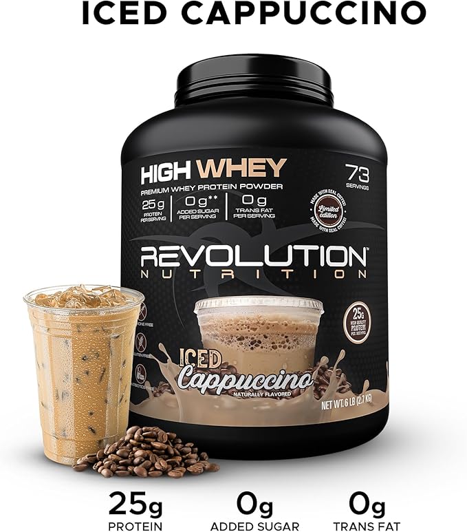 High Whey, Protein Powder, Whey Isolate, Gluten Free, Lean Muscle Mass for Men & Women, 25g of Protein Per Scoop, 2.7kg, 73 Servings (Iced Cappuccino, 6 Pound)