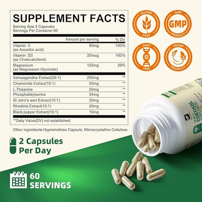 Cortisol Supplements for Women & Men, 10-In-1 Cortisol Supplement Lower Cortisol Corti Soothe Magnesium Ashwagandha with L-Theanine, Rhodiola, Cortisol Manager for Stress, Calm Zzz Support, Vegan 120