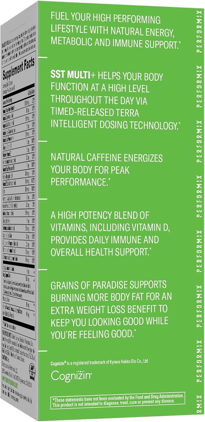 PERFORMIX - SST Multi+ Multivitamin - Natural Energy - Timed-Release - Immune System & Metabolic Support - Weight Goals - Caffeine, Biotin, Vitamin A, C, D, E, B6 & B12 - Women & Men - 60 Count